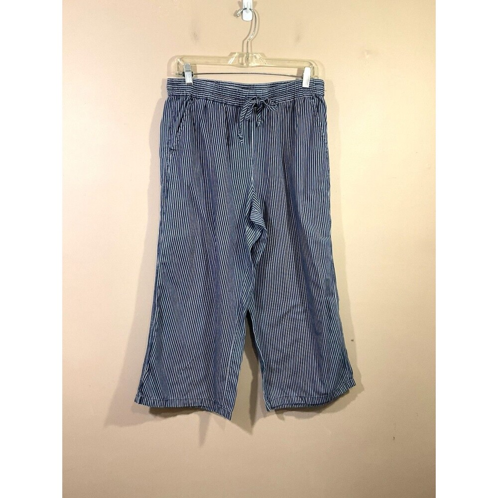 J Crew Striped Straight Leg Cropped Pants M Blue Coastal Nautical Preppy Beach